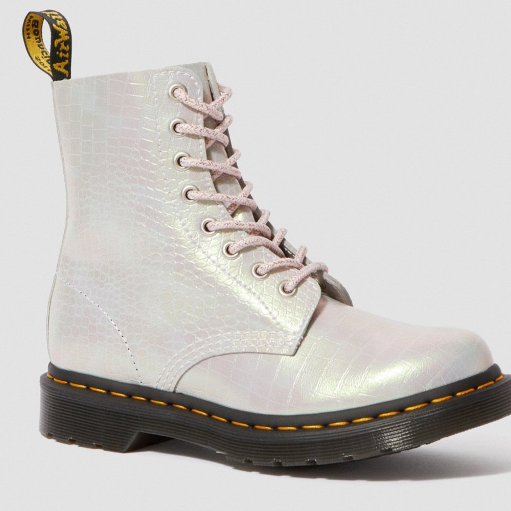 Never worn Dr. Martens 1460 pascal metallic crocodile leather boots in pink